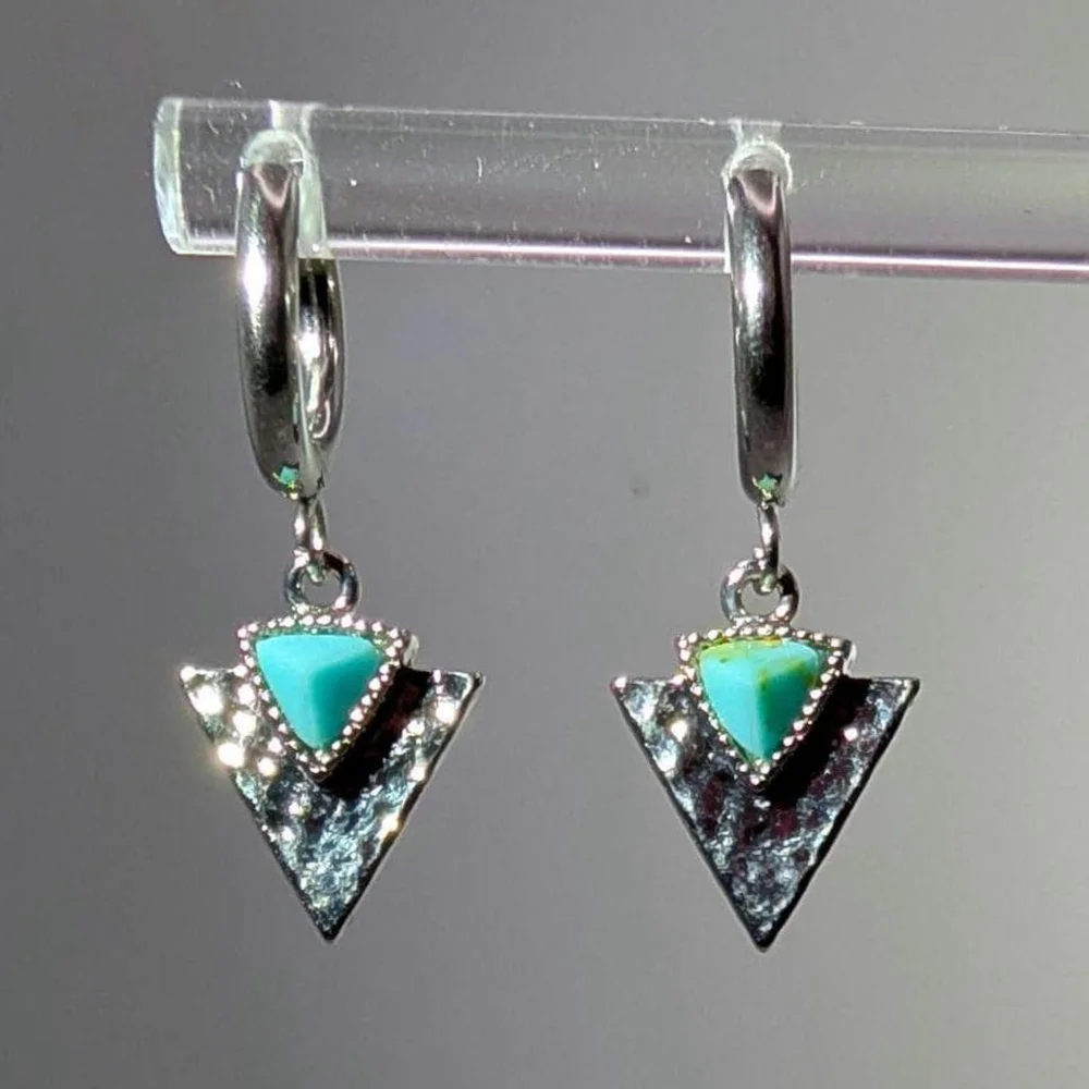 Rhodium Arrowhead Huggie Earrings Turquoise Colored Howlite